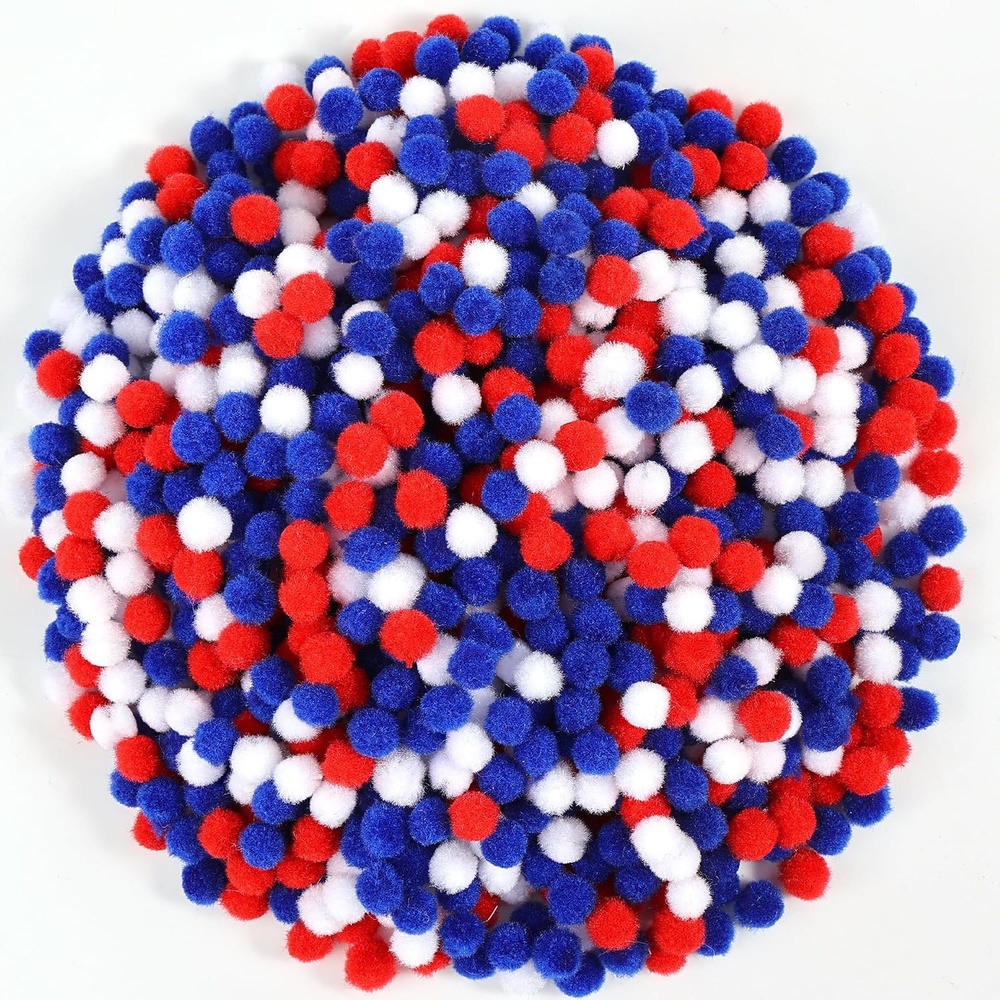 Caydo 1cm Green Pom Poms, 500 Pieces Craft Pom Poms Balls for Kids Creative Arts and Crafts Project and Home Decorations(Red White Blue)