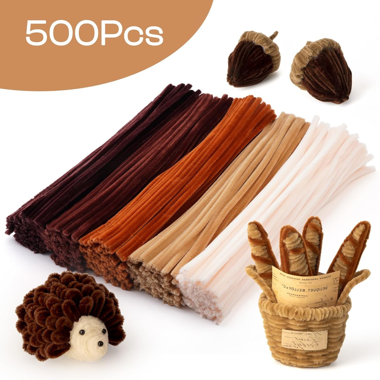 Caydo 500 Pieces Blue Flowers Pipe Cleaners, Craft Chenille Stems Bulk for DIY Art and Craft Projects Creative Gift and Home Decorations(Gradient Brown)