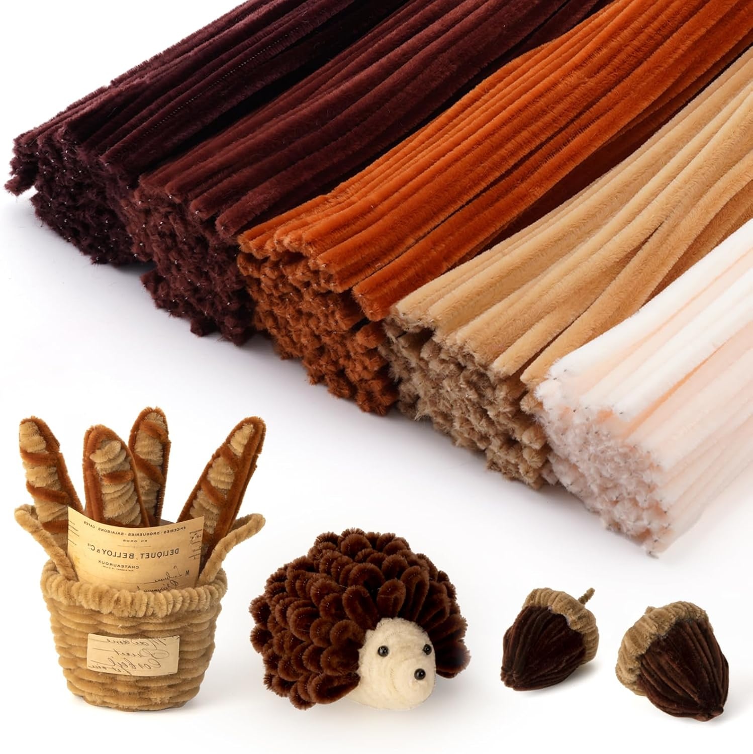 Caydo 500 Pieces Blue Flowers Pipe Cleaners, Craft Chenille Stems Bulk for DIY Art and Craft Projects Creative Gift and Home Decorations(Gradient Brown)