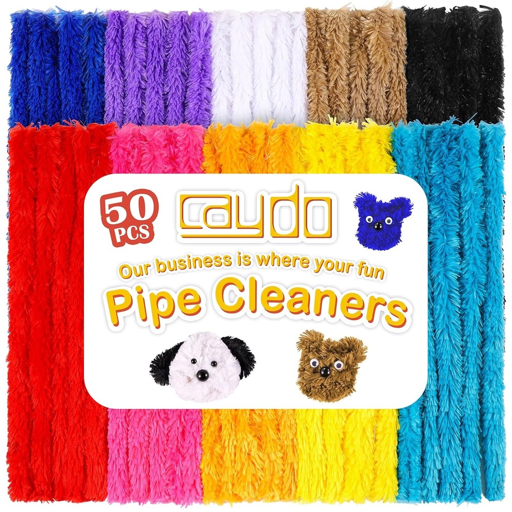 Caydo 50PCS Extra Thick Pipe Cleaners with 100pcs Eyes, Jumbo Black Chenille Stems for Kids Craft DIY Projects Creative Home Decoration(30 mm x 12 Inch)(Multicolor)