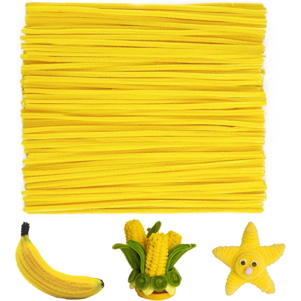 Caydo 100 Pieces Moss Green Pipe Cleaners Craft, Flexible Chenille Stems Bulk for Kids DIY Arts Crafts Project and Home Decoration, 6 mm x 12 Inch(Yellow)