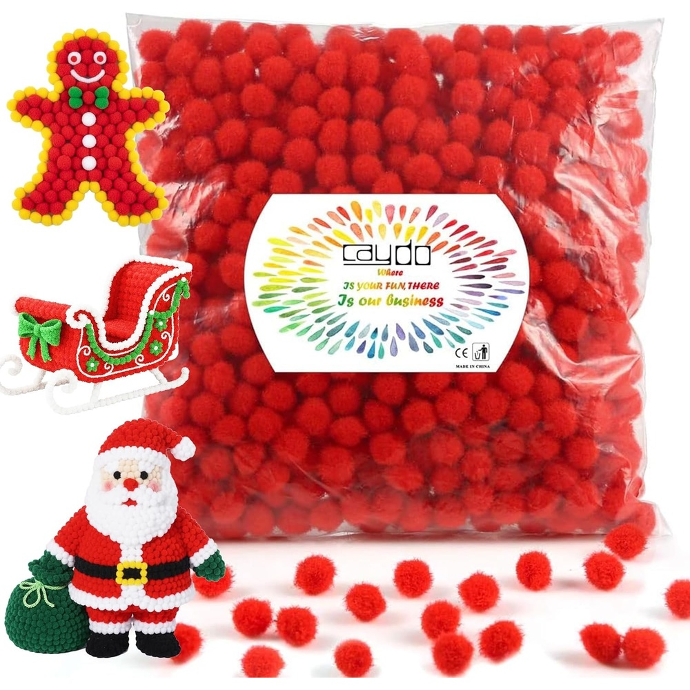 Caydo 600 Pieces Red Pom Poms, 1 cm Mini Pompoms Ball for Hobby DIY Creative Crafts Mother’s Day Decorations