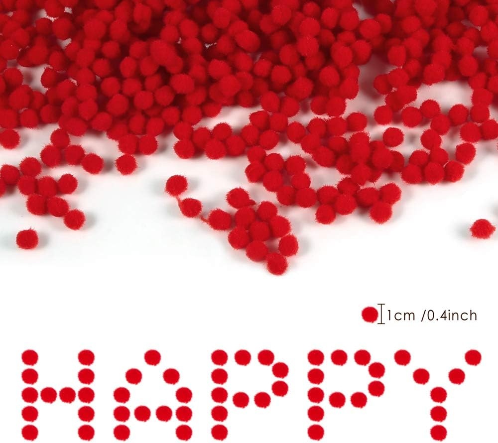 Caydo 600 Pieces Red Pom Poms, 1 cm Mini Pompoms Ball for Hobby DIY Creative Crafts Mother’s Day Decorations