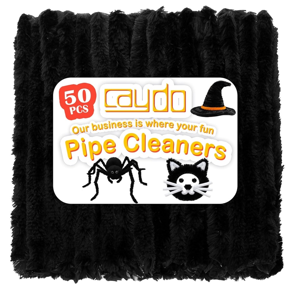 Caydo 50PCS Extra Thick Pipe Cleaners with 100pcs Eyes, Jumbo Black Chenille Stems for Kids Craft DIY Projects Creative Home Decoration(30 mm x 12 Inch)(Black)