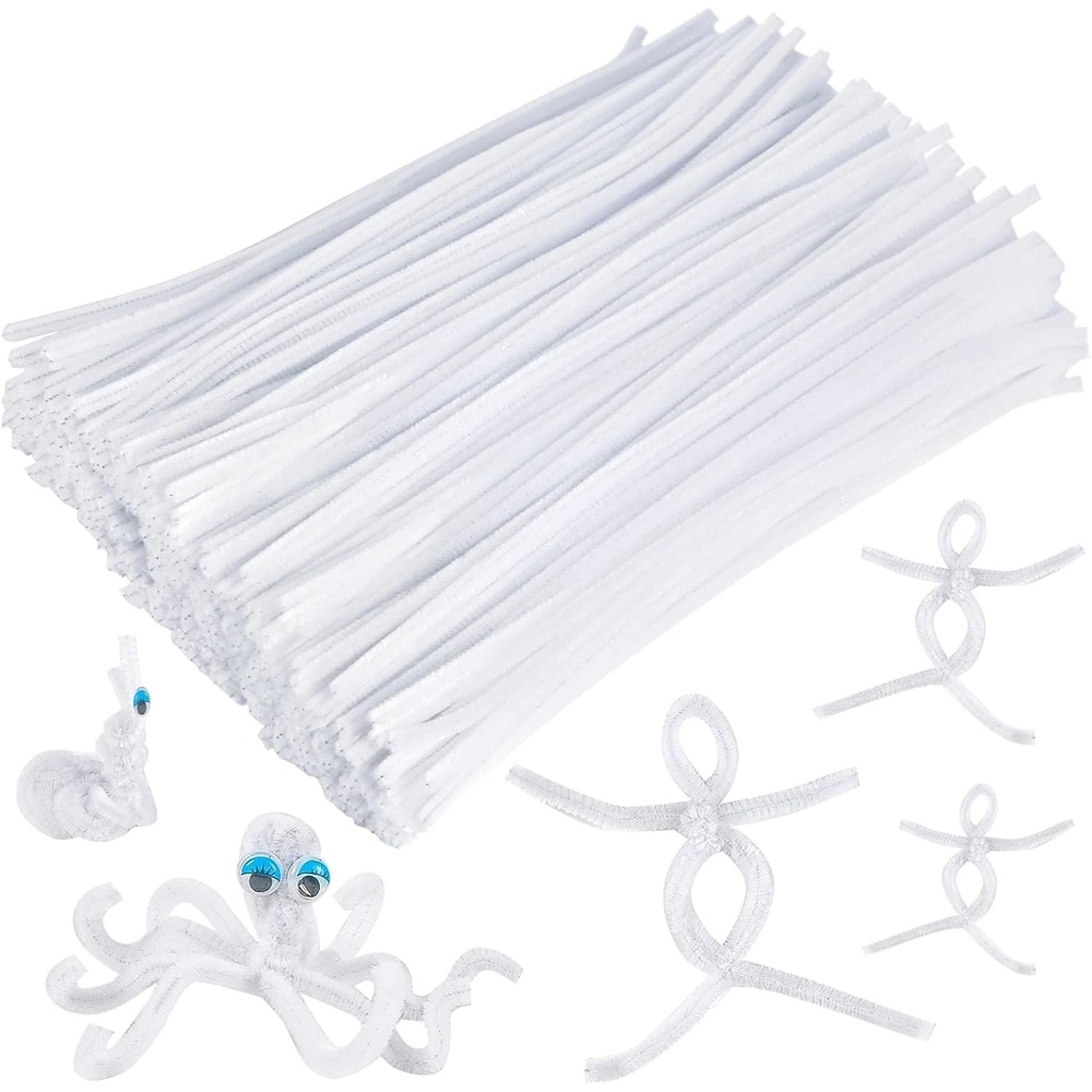 Caydo 400 Pieces Black Pipe Cleaners Craft Chenille Stems for Kids DIY Art and Craft Projects Home Decorations and Dreadlock Braiding, 6mm x 12inch(White)