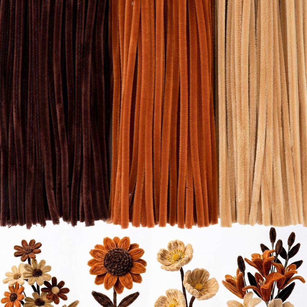 Caydo 200 Pieces Orange Pipe Cleaners for Flowers Making, Craft Chenille Stems for Kids Creative DIY Art Crafts and Home Decorations (12 Inch x 6 mm)(Gradient Brown)