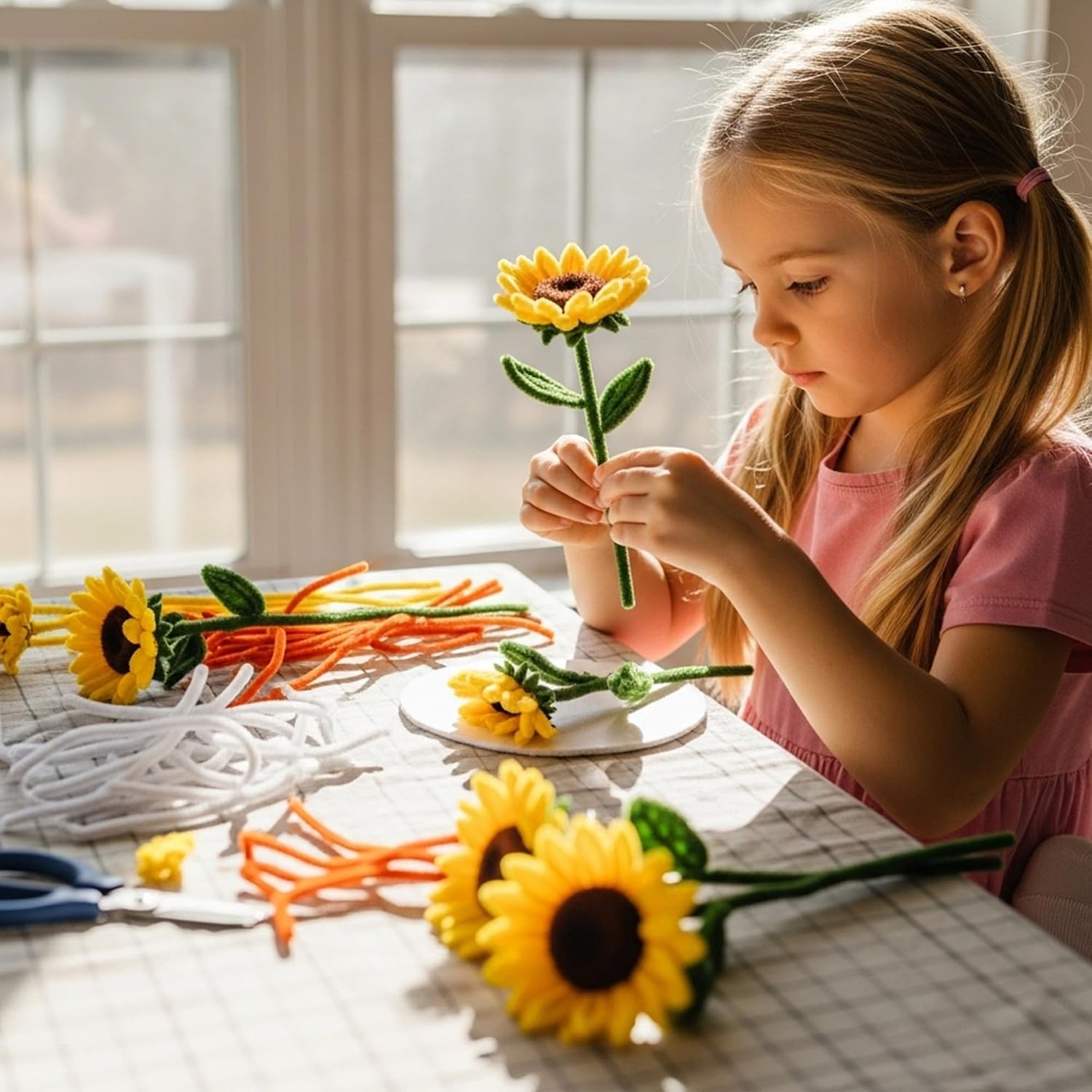 Caydo 200 Pieces Halloween Pipe Cleaners with 100PCS Wiggle Eyes, 8 Colors(5 Colors(Sunflower))
