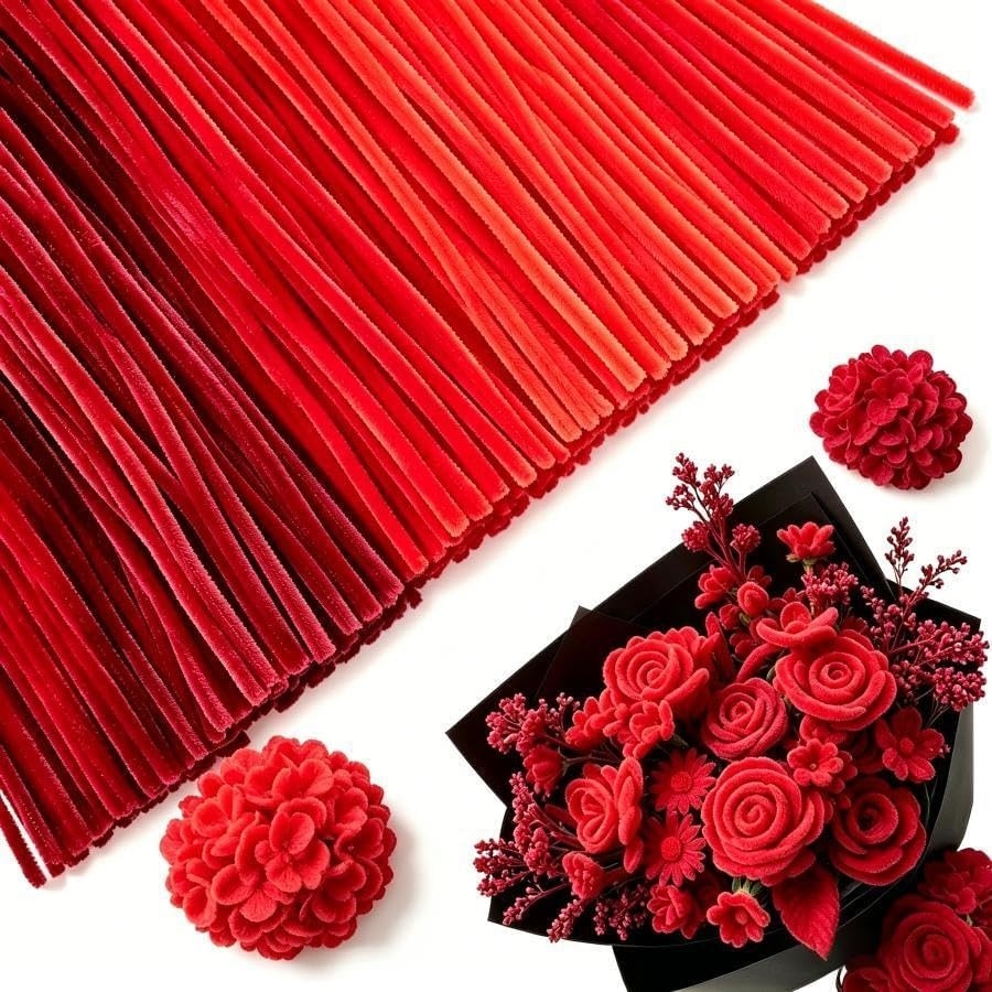Caydo 500 Pieces Blue Flowers Pipe Cleaners, Craft Chenille Stems Bulk for DIY Art and Craft Projects Creative Gift and Home Decorations(Gradient Red)