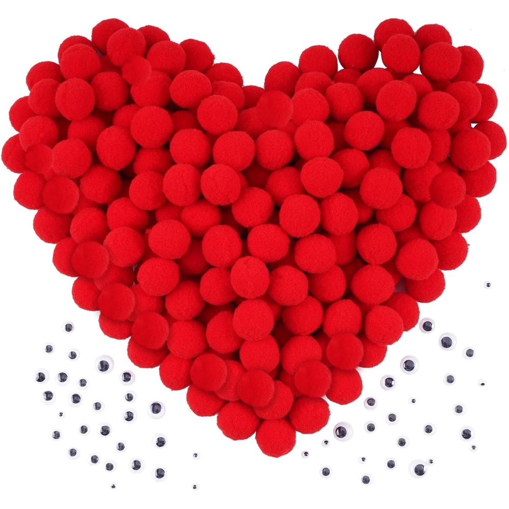 Caydo [400 pcs] – 300 Pieces Green Pom Poms for Crafts with 100 Wiggle Eyes, 1 Inch Craft Pompom Balls for Kids Creative DIY Crafts and Easter Decorations(Red)