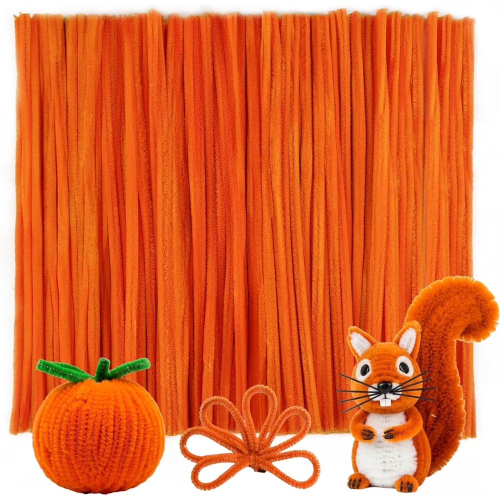 Caydo 200 Pieces Orange Pipe Cleaners for Flowers Making, Craft Chenille Stems for Kids Creative DIY Art Crafts and Home Decorations (12 Inch x 6 mm)(Orange)