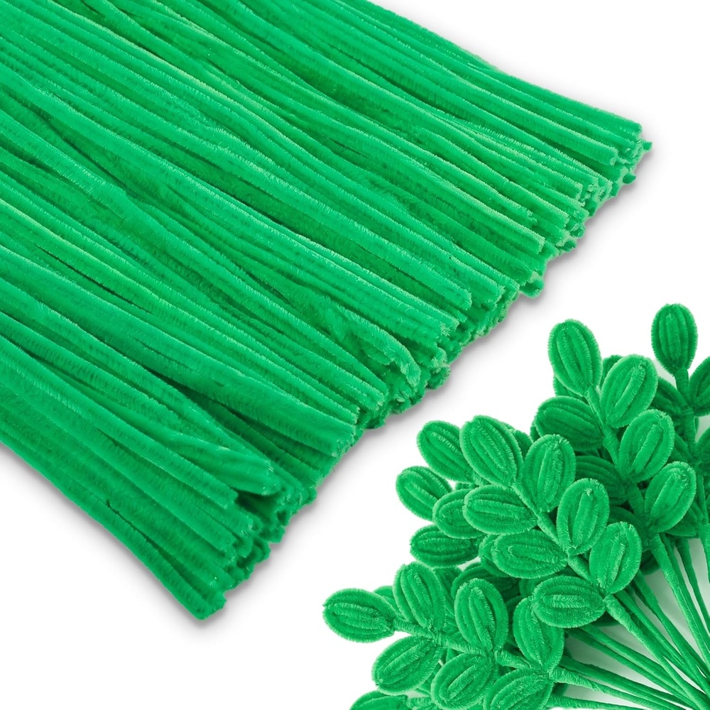 Caydo 200 Pieces Orange Pipe Cleaners for Flowers Making, Craft Chenille Stems for Kids Creative DIY Art Crafts and Home Decorations (12 Inch x 6 mm)(Green)