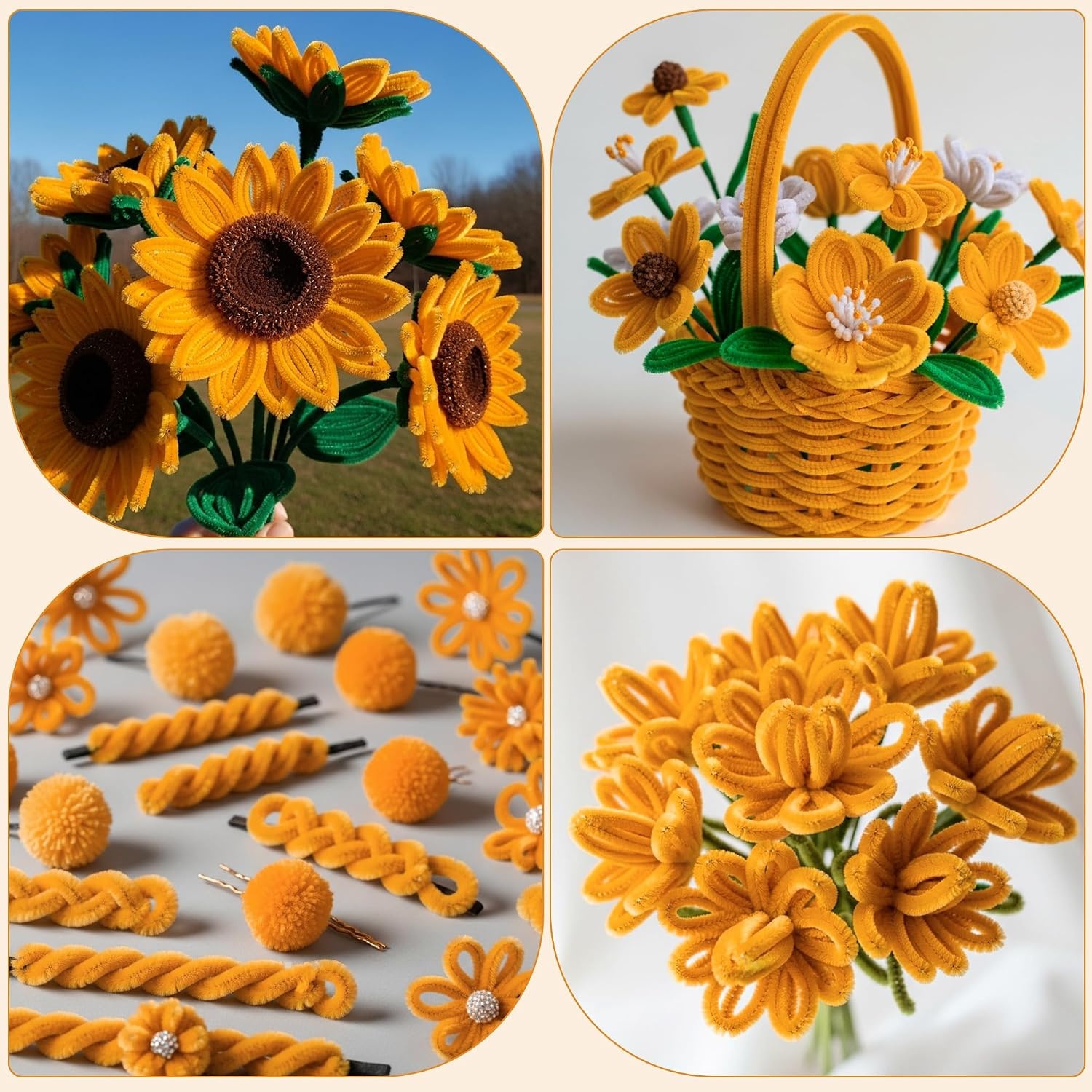 Caydo 200 Pieces Halloween Pipe Cleaners with 100PCS Wiggle Eyes, 8 Colors(Blonde)