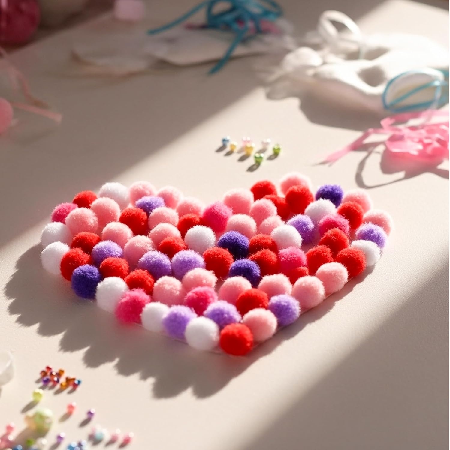Caydo 1cm Green Pom Poms, 500 Pieces Craft Pom Poms Balls for Kids Creative Arts and Crafts Project and Home Decorations(Valentine)