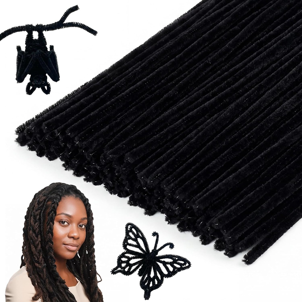 Caydo 200 Pieces Halloween Pipe Cleaners with 100PCS Wiggle Eyes, 8 Colors(BLACK)