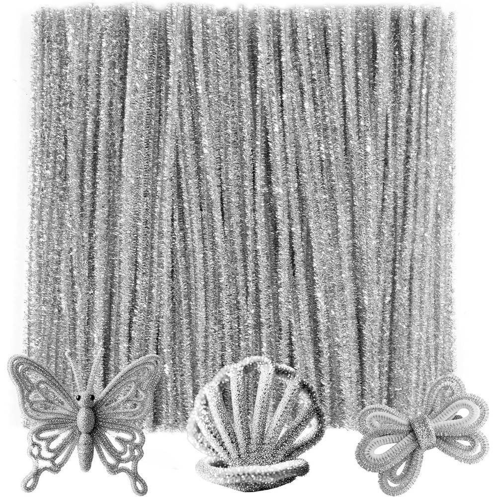 Caydo 200 Pieces Halloween Pipe Cleaners with 100PCS Wiggle Eyes, 8 Colors(Glitter Silver)
