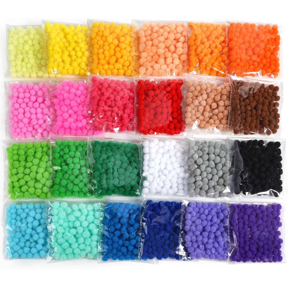 Caydo 2400 Pieces 1cm Pom Poms, Multicolor Small Pompom Balls with 100 Pieces Wiggly Eyes for Kids Arts, Crafts Projects and Home Decorations(1cm)