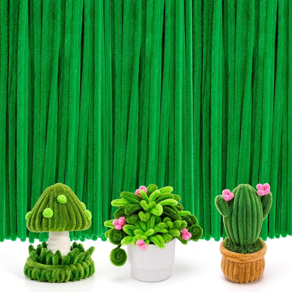Caydo 200 Pieces Halloween Pipe Cleaners with 100PCS Wiggle Eyes, 8 Colors(Fruit Green)