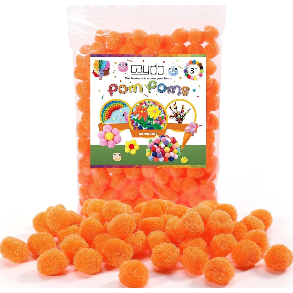Caydo 200 Pieces Orange Pom Poms, 1 Inch Craft Pom Poms for Hobby Supplies and DIY Creative Crafts Decorations