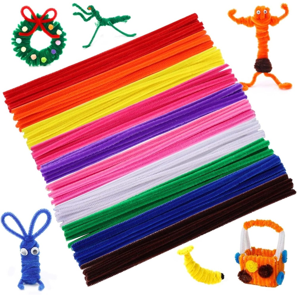 Caydo 100 Pieces Moss Green Pipe Cleaners Craft, Flexible Chenille Stems Bulk for Kids DIY Arts Crafts Project and Home Decoration, 6 mm x 12 Inch(Multicolor)