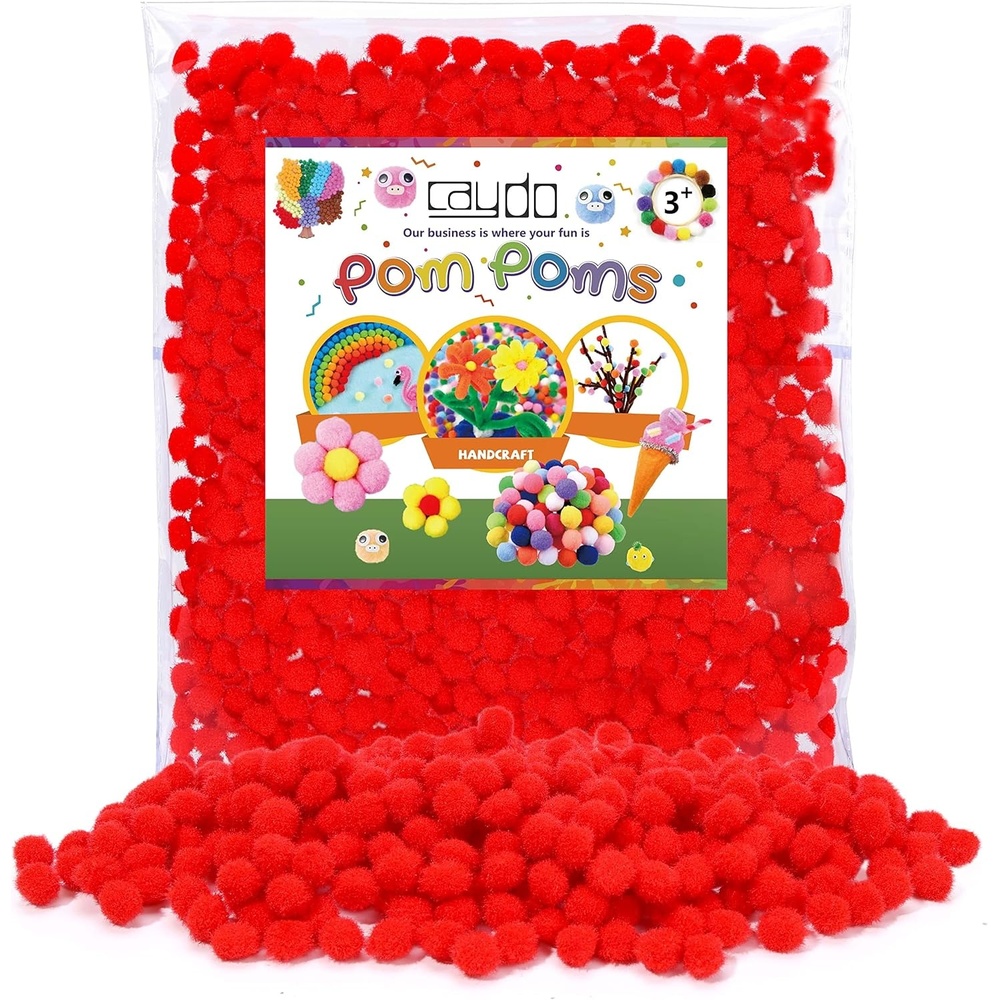 Caydo 1cm Green Pom Poms, 500 Pieces Craft Pom Poms Balls for Kids Creative Arts and Crafts Project and Home Decorations(Red)