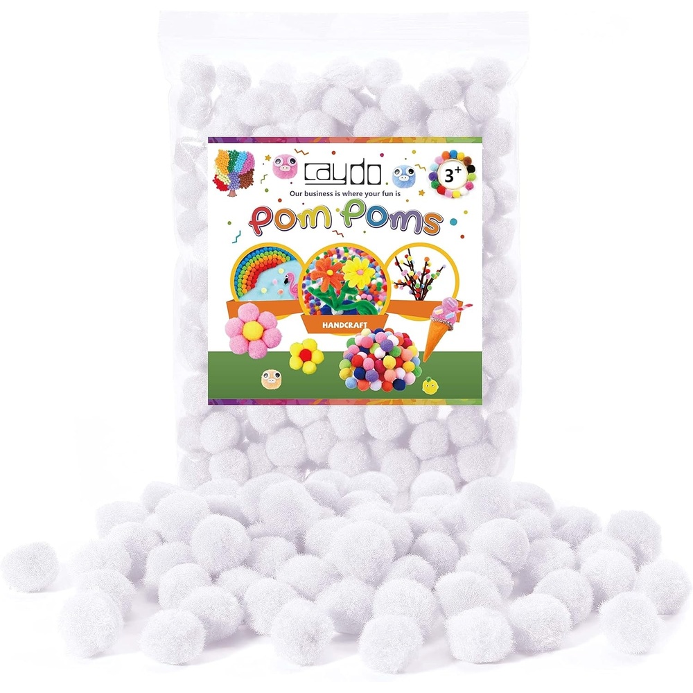 Caydo 150 Pieces White Pom Poms, 1 Inch Fuzzy Craft Pompom Balls for Home Party Holiday Decor and Arts Crafts Projects Making