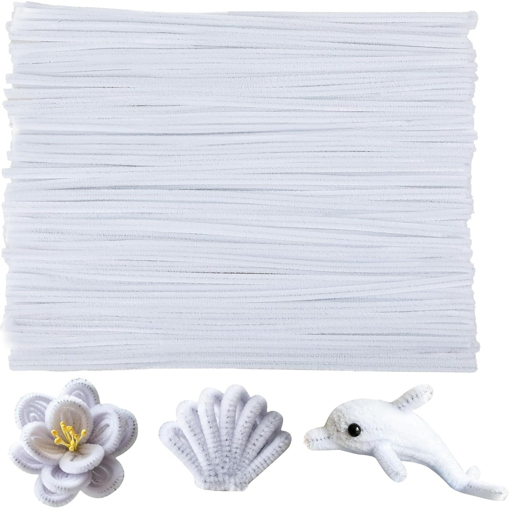 Caydo 100 Pieces Moss Green Pipe Cleaners Craft, Flexible Chenille Stems Bulk for Kids DIY Arts Crafts Project and Home Decoration, 6 mm x 12 Inch(White)