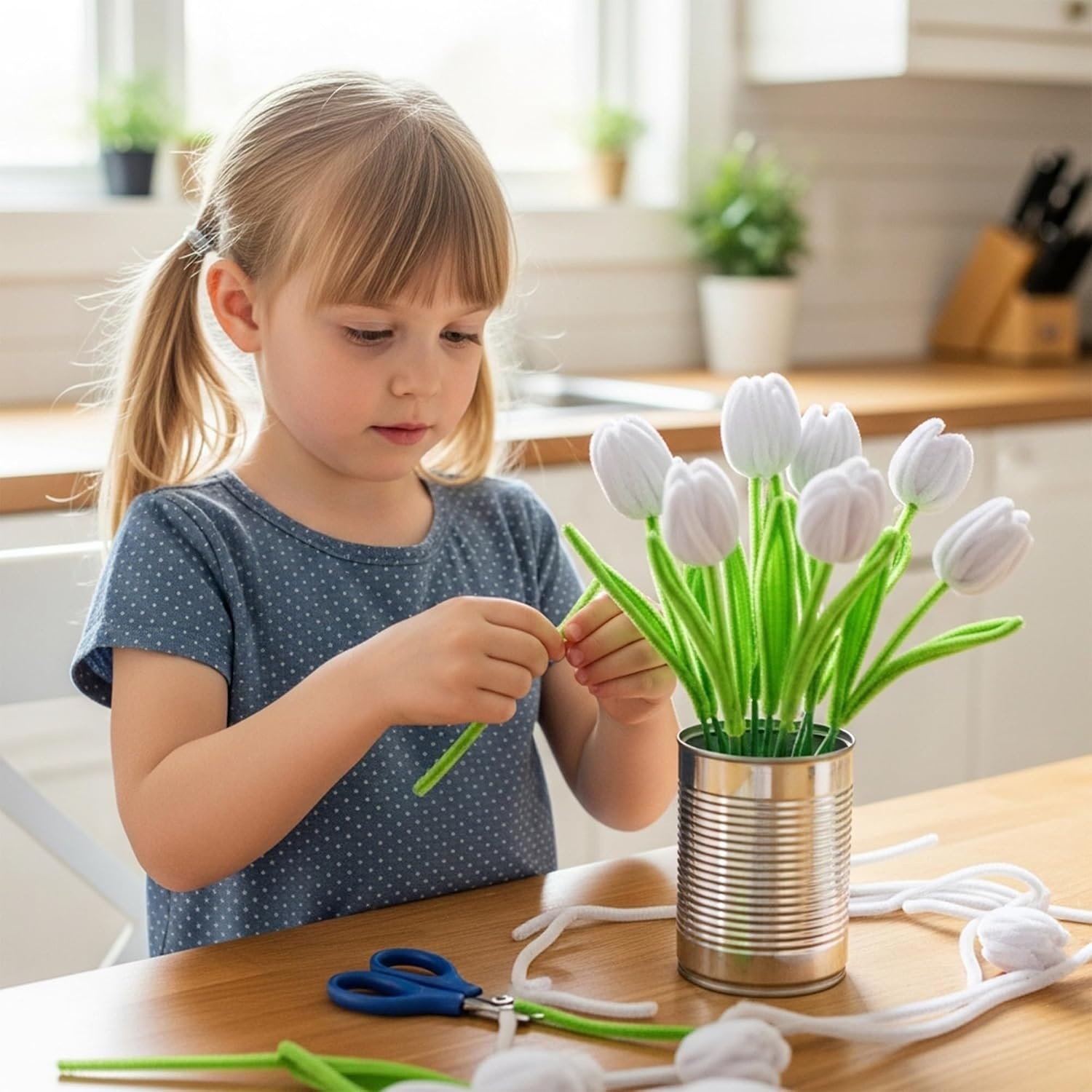 Caydo 100 Pieces Moss Green Pipe Cleaners Craft, Flexible Chenille Stems Bulk for Kids DIY Arts Crafts Project and Home Decoration, 6 mm x 12 Inch(White)