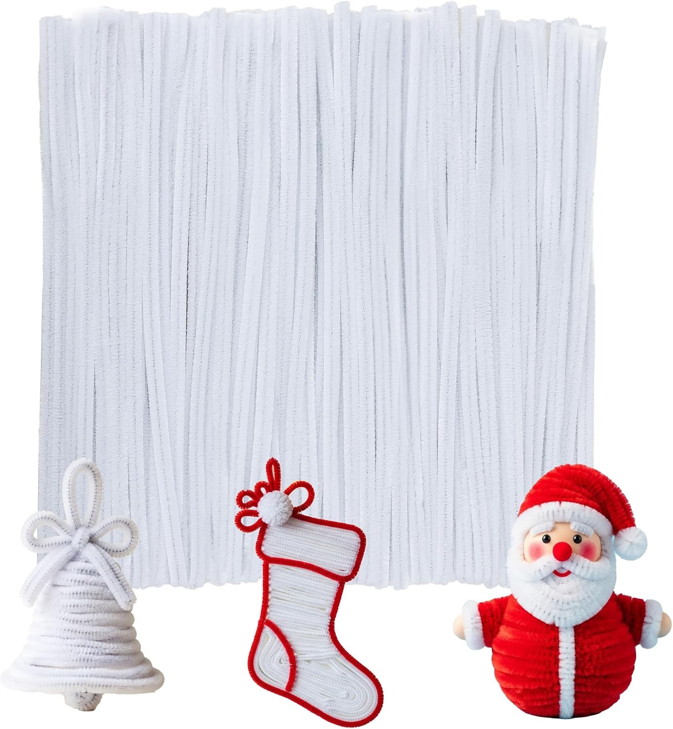 Caydo 100 Pieces Moss Green Pipe Cleaners Craft, Flexible Chenille Stems Bulk for Kids DIY Arts Crafts Project and Home Decoration, 6 mm x 12 Inch(White)