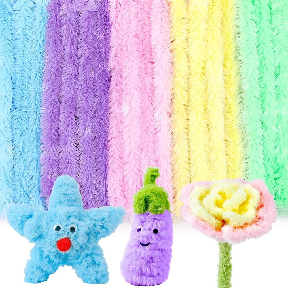 Caydo 50PCS Extra Thick Pipe Cleaners with 100pcs Eyes, Jumbo Black Chenille Stems for Kids Craft DIY Projects Creative Home Decoration(30 mm x 12 Inch)(Macaroon)
