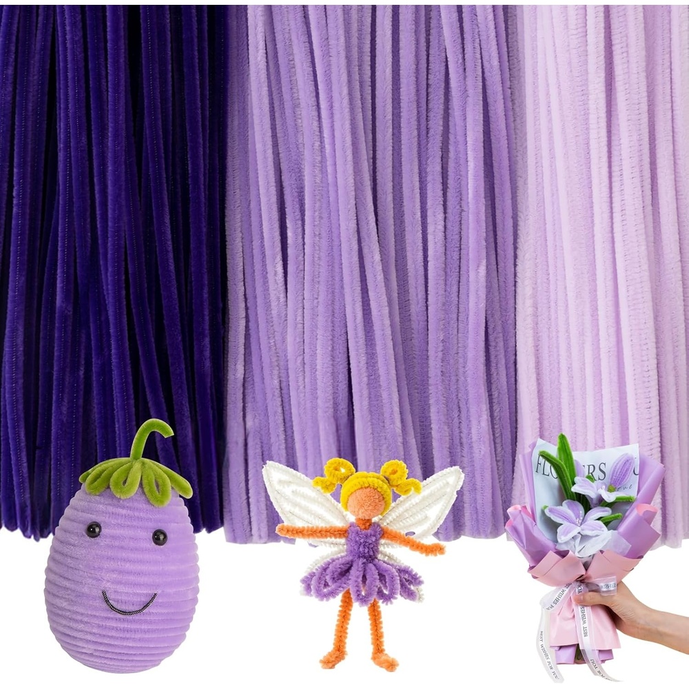 Caydo 200 Pieces Orange Pipe Cleaners for Flowers Making, Craft Chenille Stems for Kids Creative DIY Art Crafts and Home Decorations (12 Inch x 6 mm)(Gradient Purple)