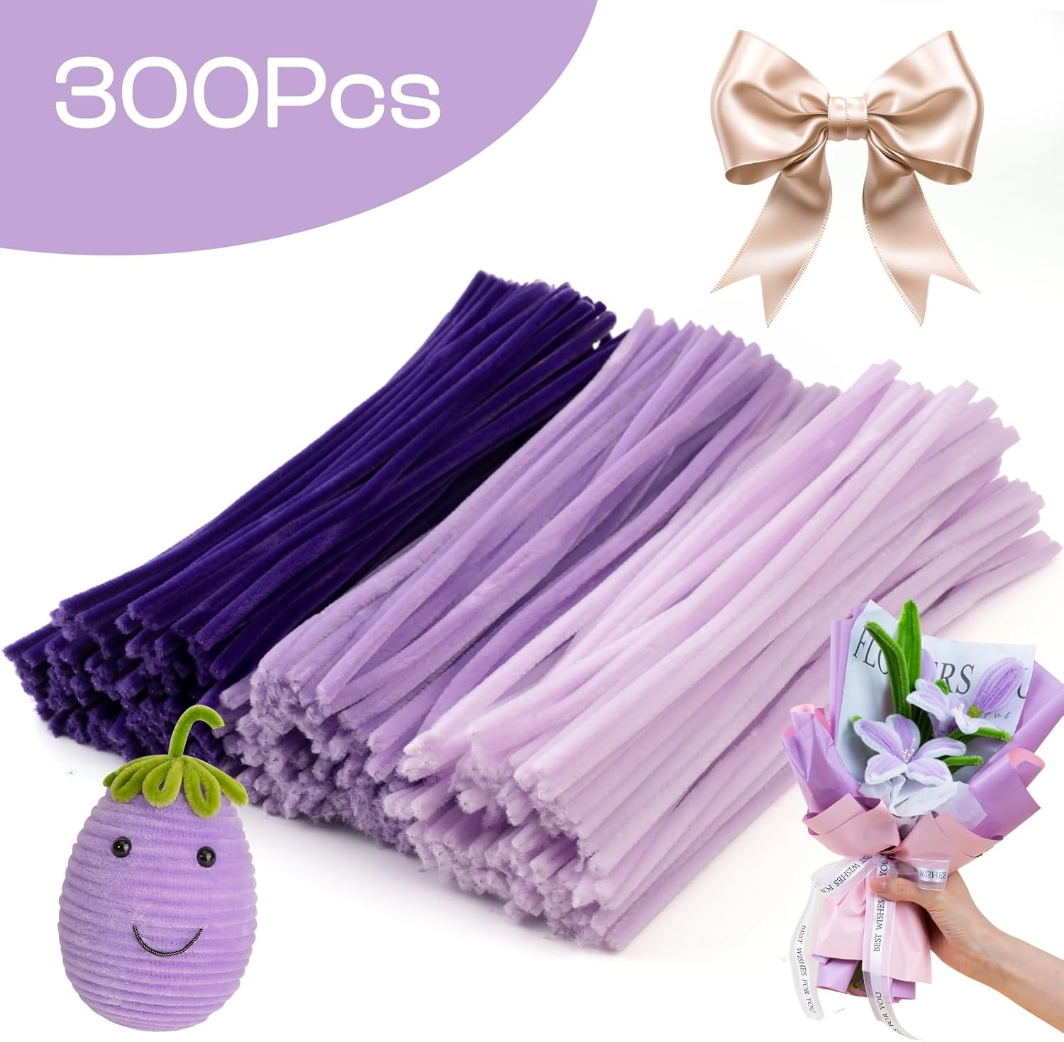 Caydo 200 Pieces Orange Pipe Cleaners for Flowers Making, Craft Chenille Stems for Kids Creative DIY Art Crafts and Home Decorations (12 Inch x 6 mm)(Gradient Purple)