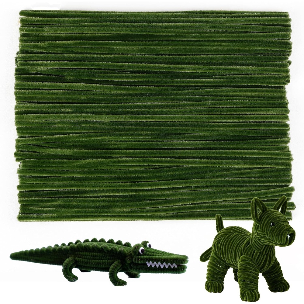 Caydo 100 Pieces Moss Green Pipe Cleaners Craft, Flexible Chenille Stems Bulk for Kids DIY Arts Crafts Project and Home Decoration, 6 mm x 12 Inch(Army Green)