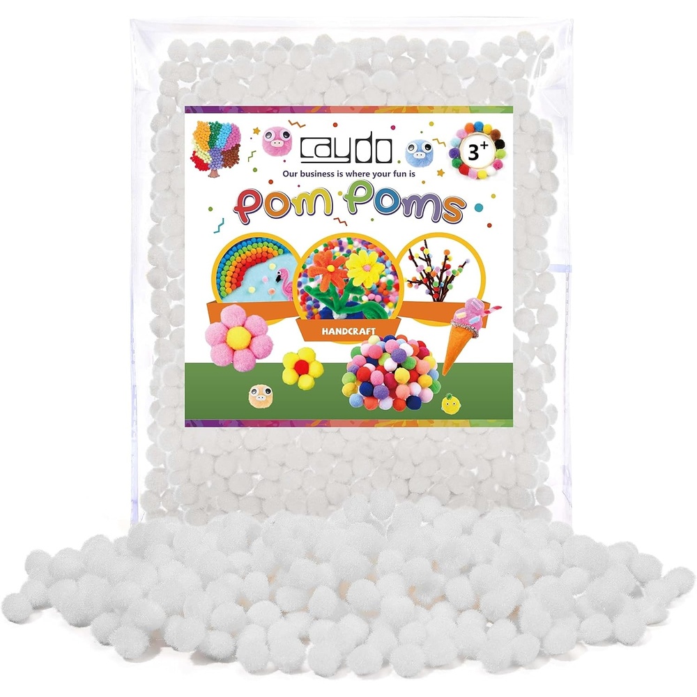Caydo 1cm Green Pom Poms, 500 Pieces Craft Pom Poms Balls for Kids Creative Arts and Crafts Project and Home Decorations(White)