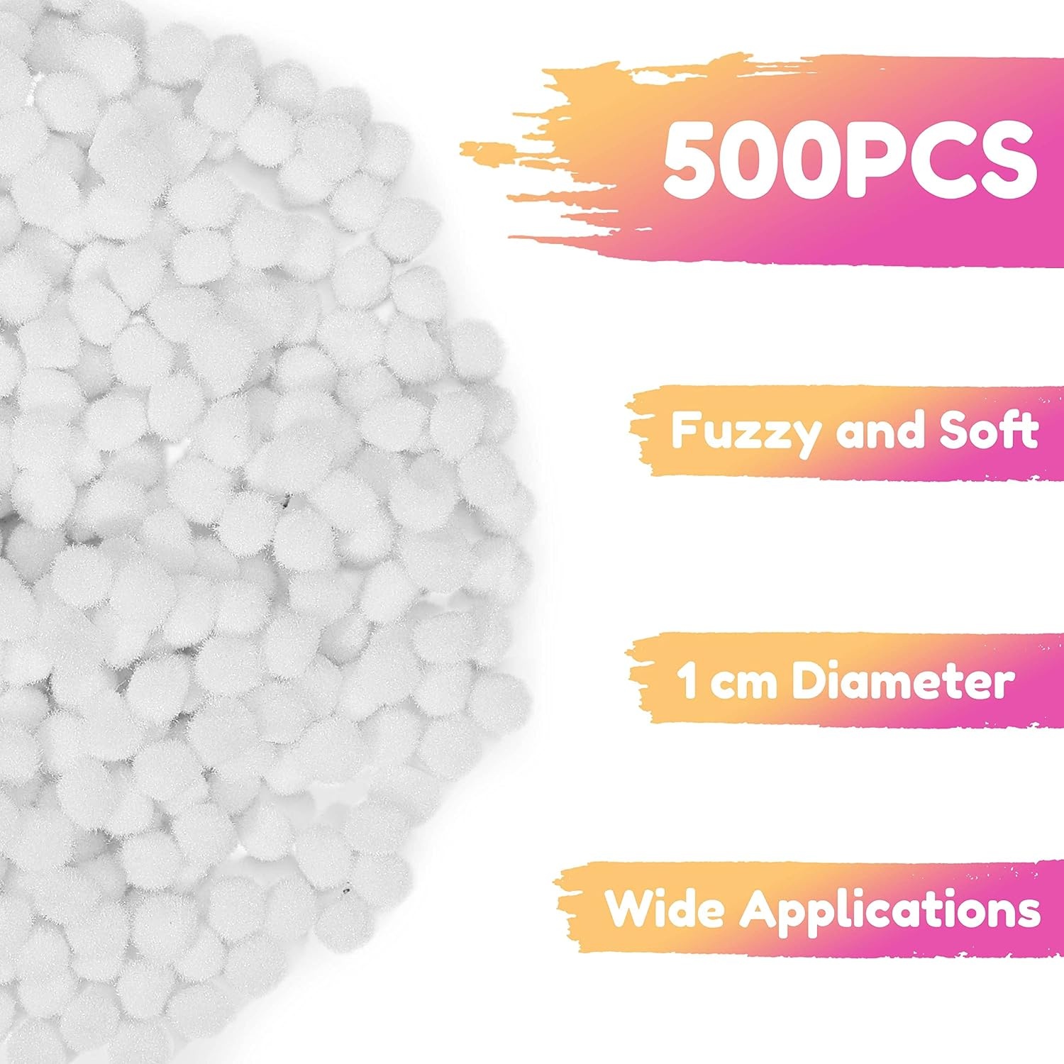 Caydo 1cm Green Pom Poms, 500 Pieces Craft Pom Poms Balls for Kids Creative Arts and Crafts Project and Home Decorations(White)