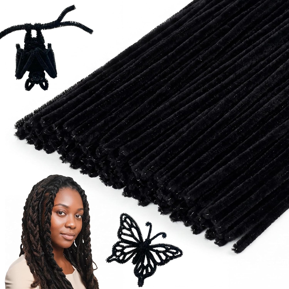 Caydo 200 Pieces Orange Pipe Cleaners for Flowers Making, Craft Chenille Stems for Kids Creative DIY Art Crafts and Home Decorations (12 Inch x 6 mm)(Black)