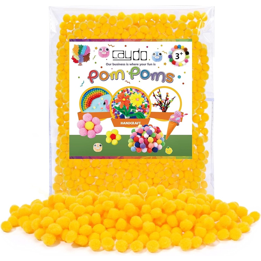 Caydo 1cm Green Pom Poms, 500 Pieces Craft Pom Poms Balls for Kids Creative Arts and Crafts Project and Home Decorations(Yellow)