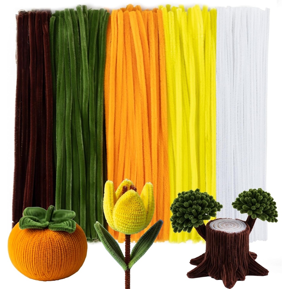 Caydo 200 Pieces Orange Pipe Cleaners for Flowers Making, Craft Chenille Stems for Kids Creative DIY Art Crafts and Home Decorations (12 Inch x 6 mm)(Yellow Flowers)
