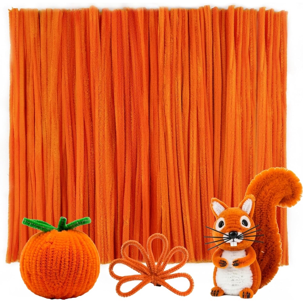 Caydo 200 Pieces Halloween Pipe Cleaners with 100PCS Wiggle Eyes, 8 Colors(Orange)