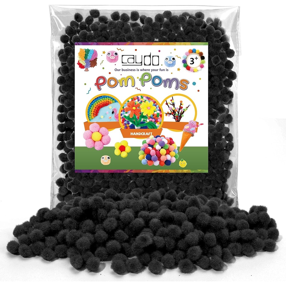 Caydo 1cm Green Pom Poms, 500 Pieces Craft Pom Poms Balls for Kids Creative Arts and Crafts Project and Home Decorations(Black)