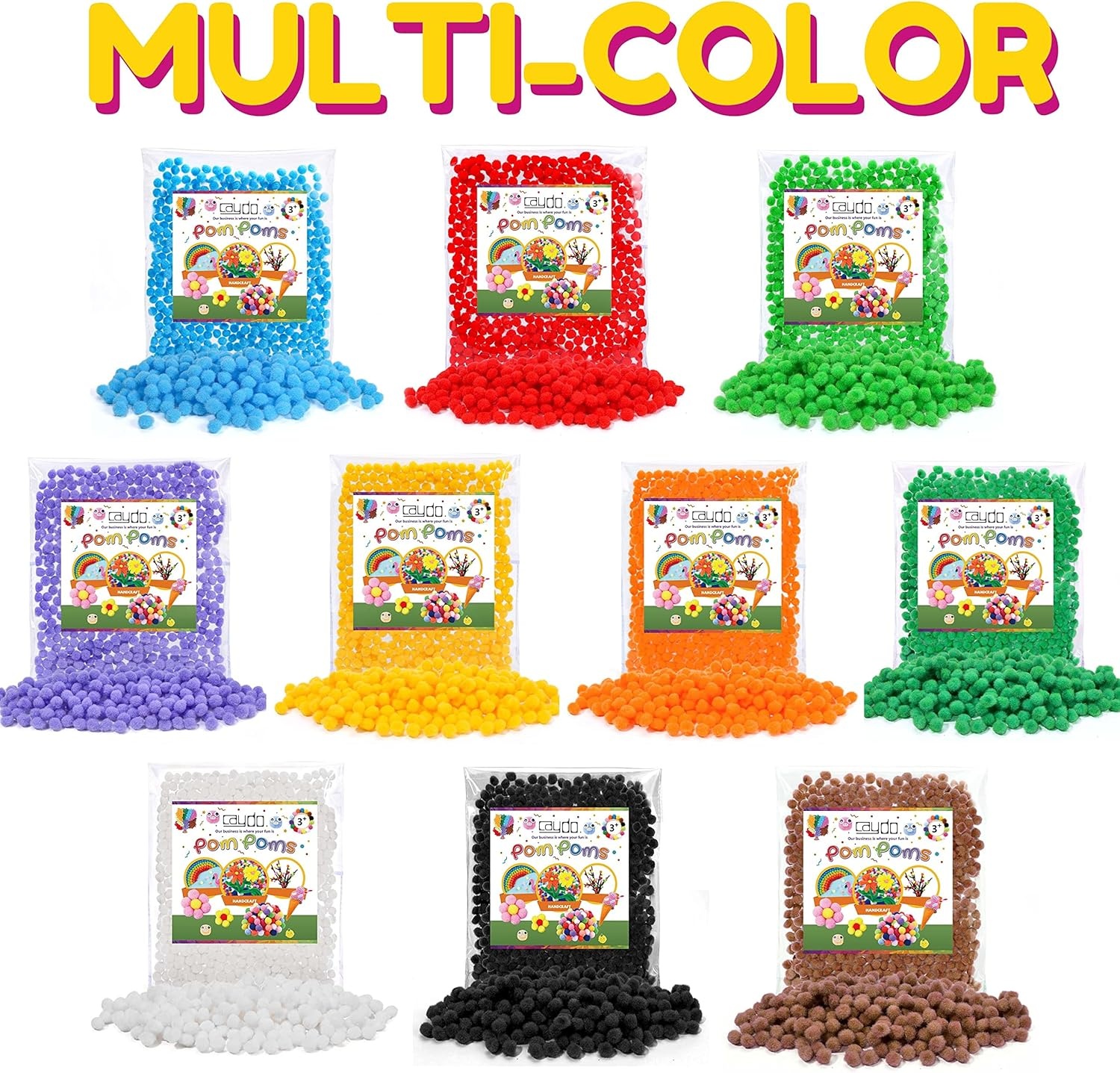 Caydo 1cm Green Pom Poms, 500 Pieces Craft Pom Poms Balls for Kids Creative Arts and Crafts Project and Home Decorations(Black)