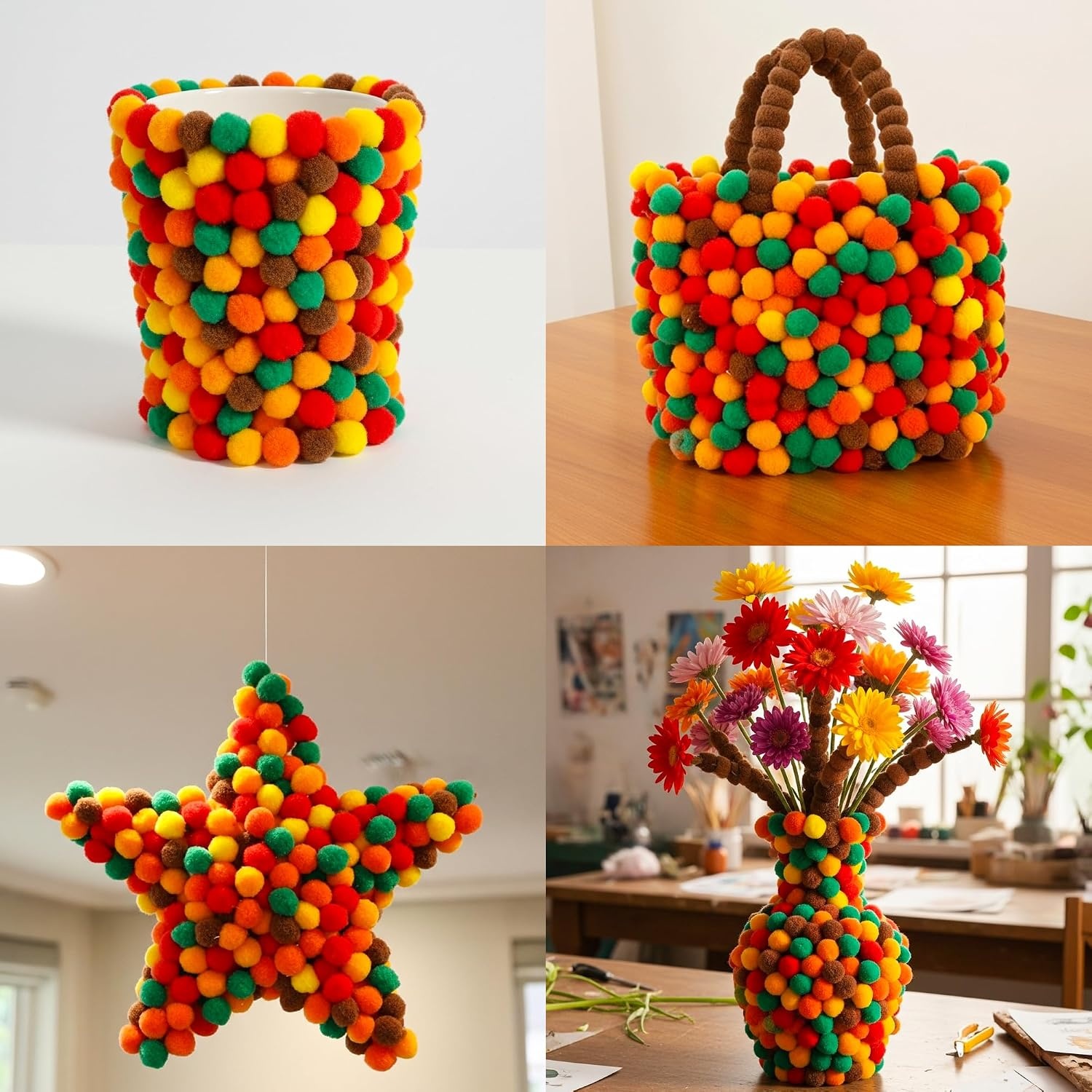 Caydo 300PCS Black Pom Poms with 100PCS Wiggle Eyes, 1 Inch Pom Pom Balls for Kids Art and Craft Projects Making and Classroom Craft Activities(Gradient Orange)