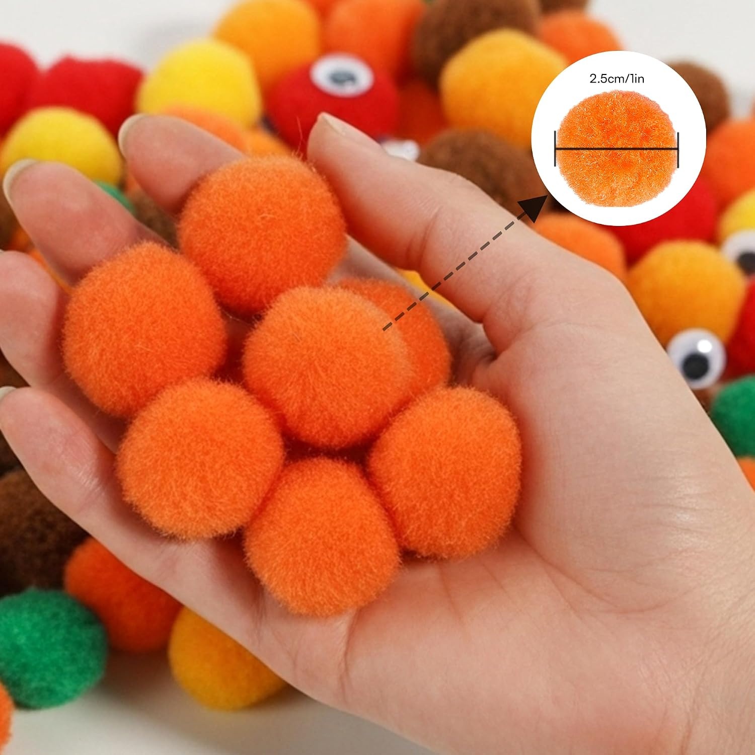 Caydo 300PCS Black Pom Poms with 100PCS Wiggle Eyes, 1 Inch Pom Pom Balls for Kids Art and Craft Projects Making and Classroom Craft Activities(Gradient Orange)