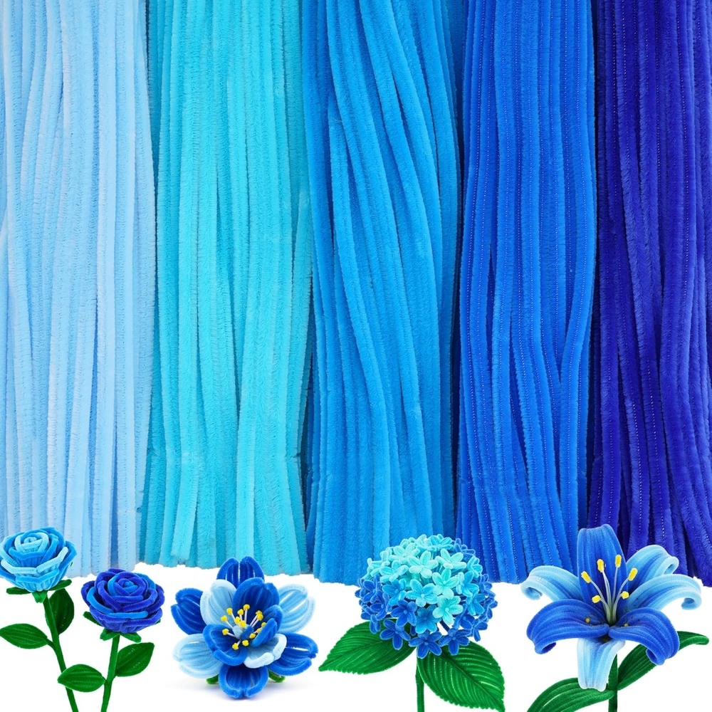 Caydo 500 Pieces Blue Flowers Pipe Cleaners, Craft Chenille Stems Bulk for DIY Art and Craft Projects Creative Gift and Home Decorations(Gradient Blue)