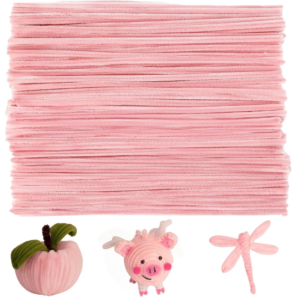 Caydo 100 Pieces Moss Green Pipe Cleaners Craft, Flexible Chenille Stems Bulk for Kids DIY Arts Crafts Project and Home Decoration, 6 mm x 12 Inch(Jade Pink)