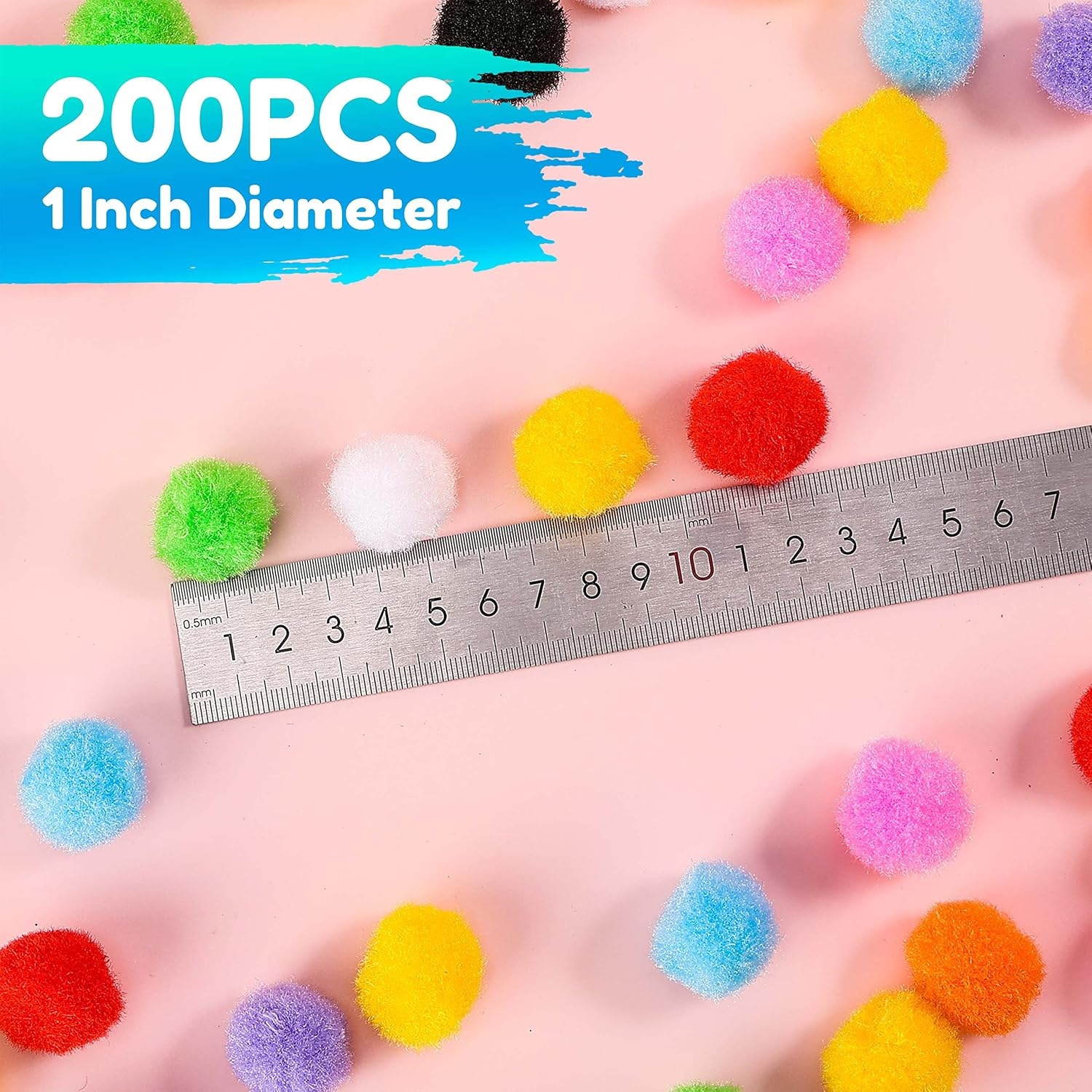 Caydo 200 Pieces Blue Pom Poms, 1 inch Craft Pompom Balls for Art and Craft Projects Creative Decorations