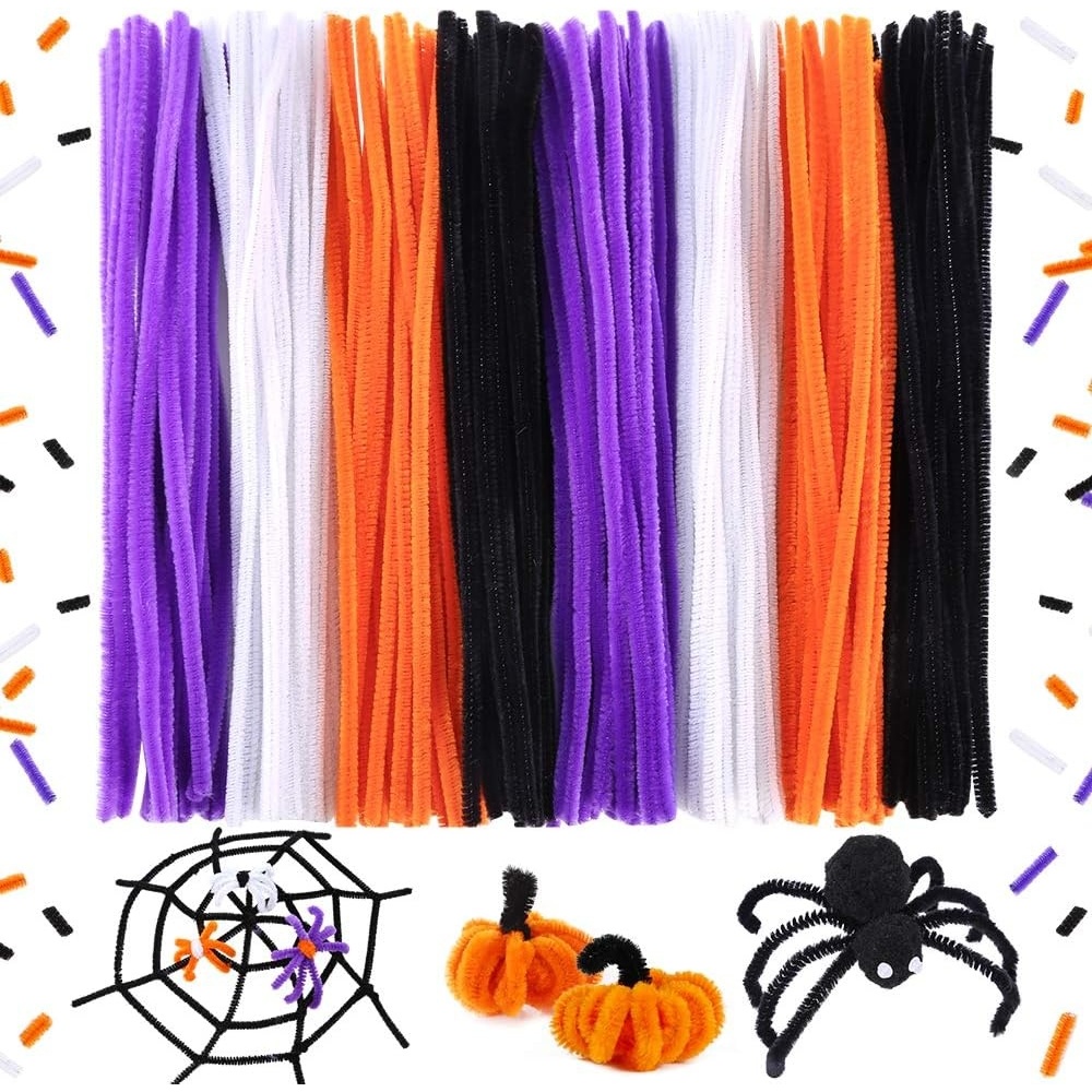 Caydo 200 Pieces Halloween Pipe Cleaners with 100PCS Wiggle Eyes, 8 Colors(4 Colors(Halloween))