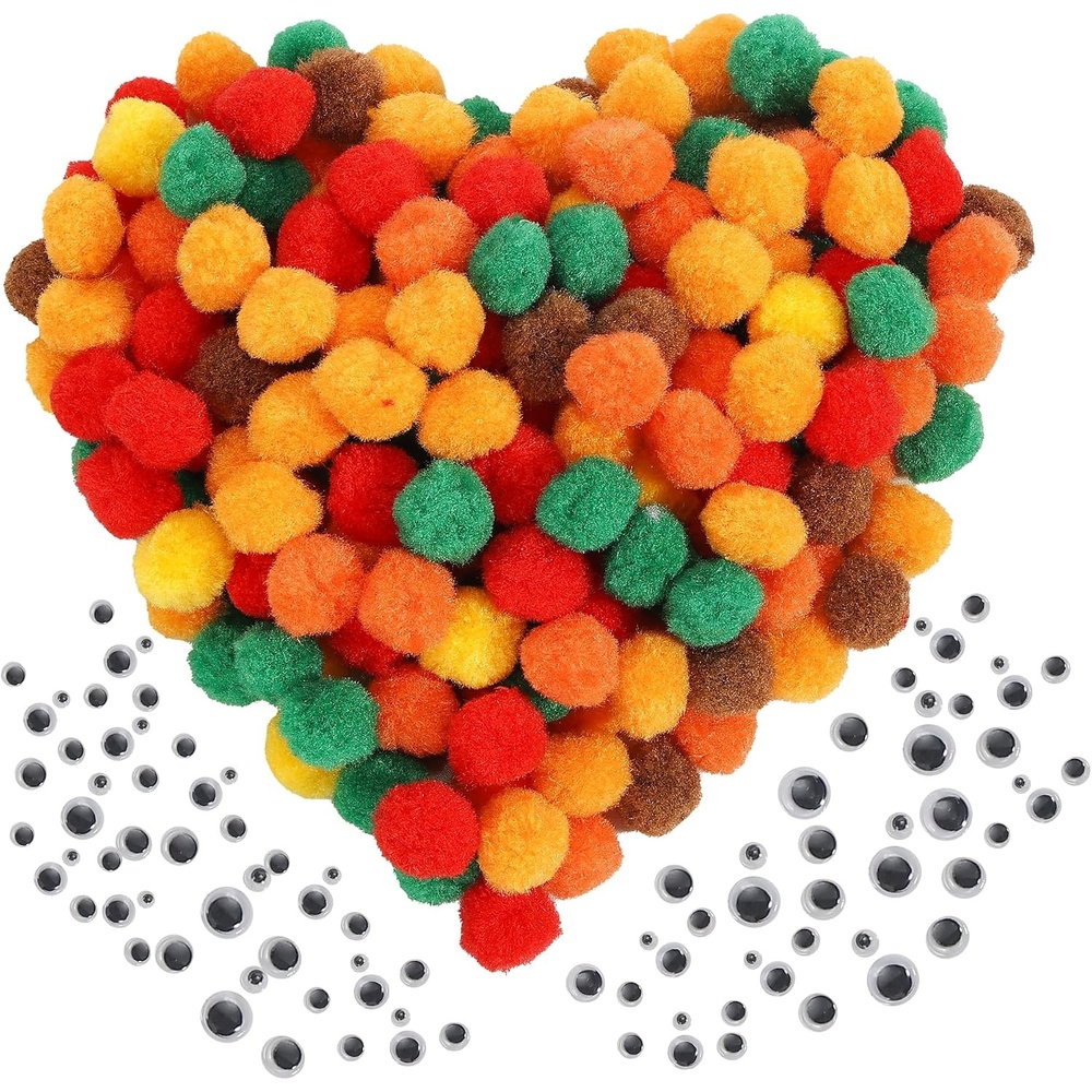 Caydo [400 pcs] – 300 Pieces Green Pom Poms for Crafts with 100 Wiggle Eyes, 1 Inch Craft Pompom Balls for Kids Creative DIY Crafts and Easter Decorations(Gradient Orange)