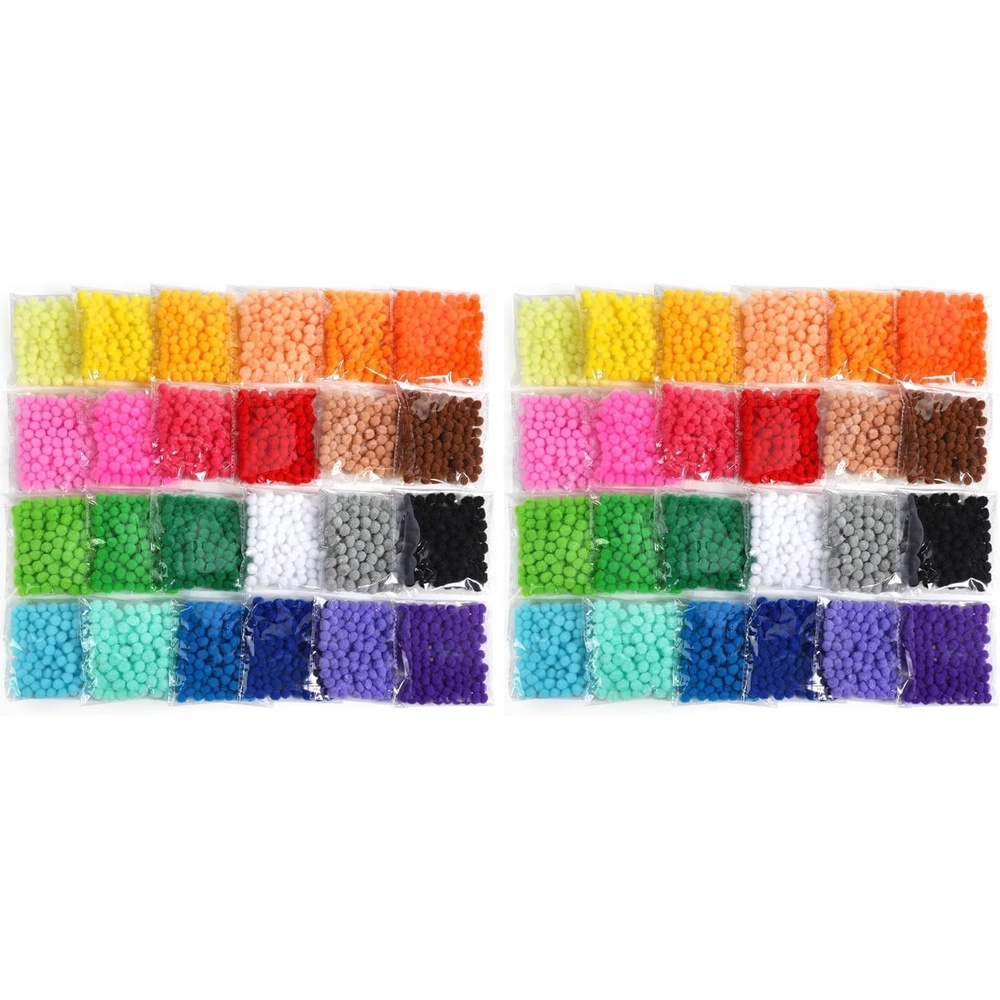 Caydo 2400 Pieces 1cm Pom Poms, Multicolor Small Pompom Balls with 100 Pieces Wiggly Eyes for Kids Arts, Crafts Projects and Home Decorations(1cm (Pack of 2))