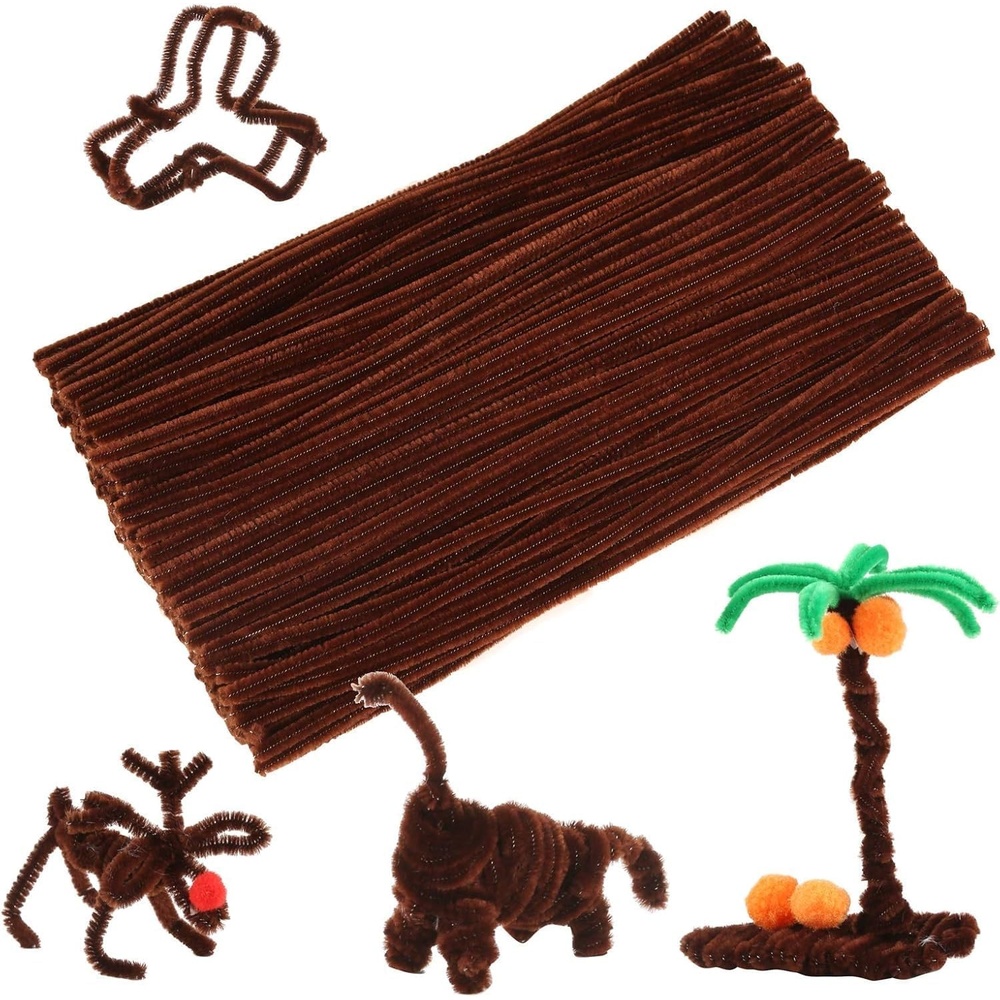 Caydo 200 Pieces Orange Pipe Cleaners for Flowers Making, Craft Chenille Stems for Kids Creative DIY Art Crafts and Home Decorations (12 Inch x 6 mm)(Brown)