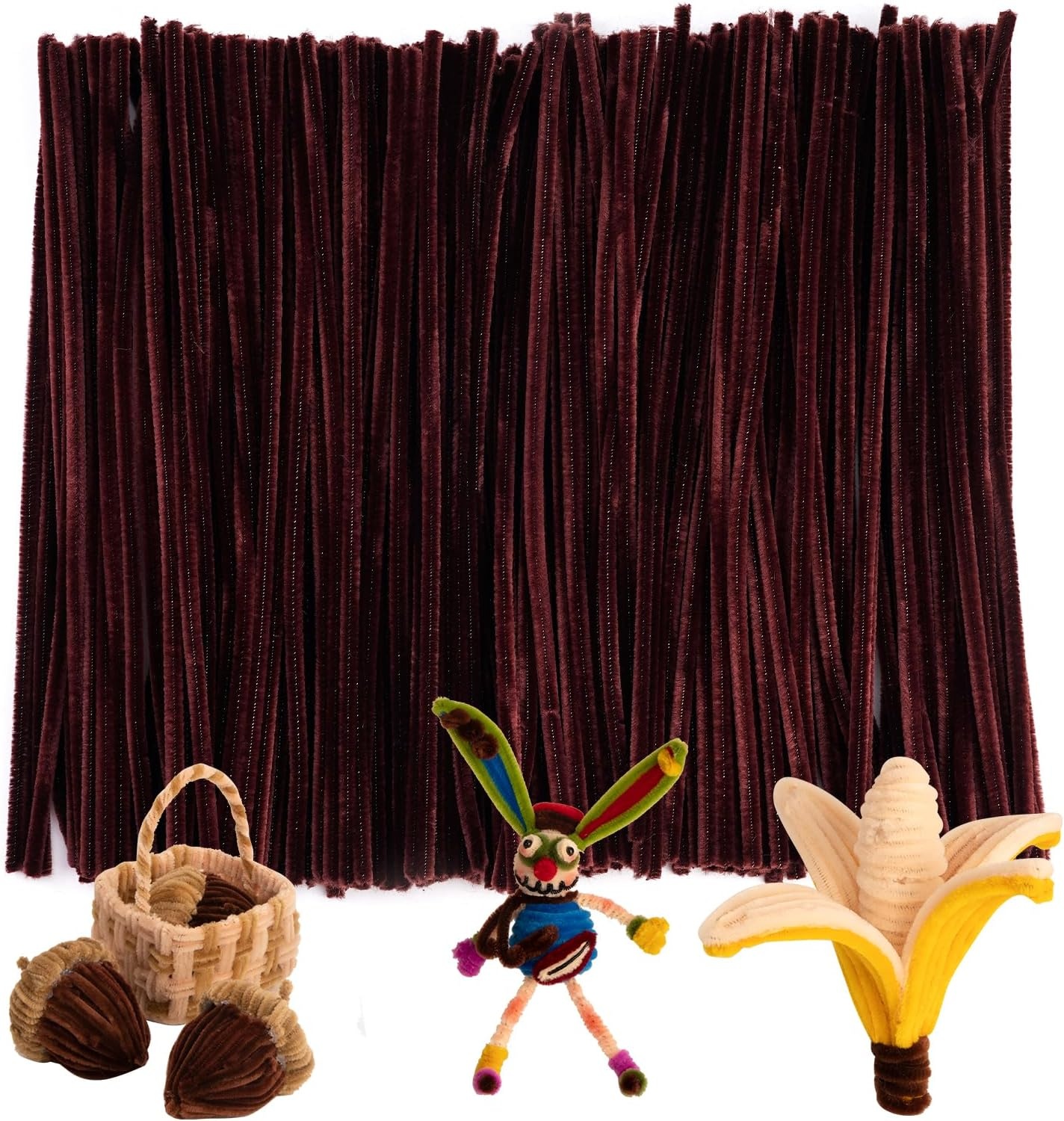 Caydo 200 Pieces Orange Pipe Cleaners for Flowers Making, Craft Chenille Stems for Kids Creative DIY Art Crafts and Home Decorations (12 Inch x 6 mm)(Brown)